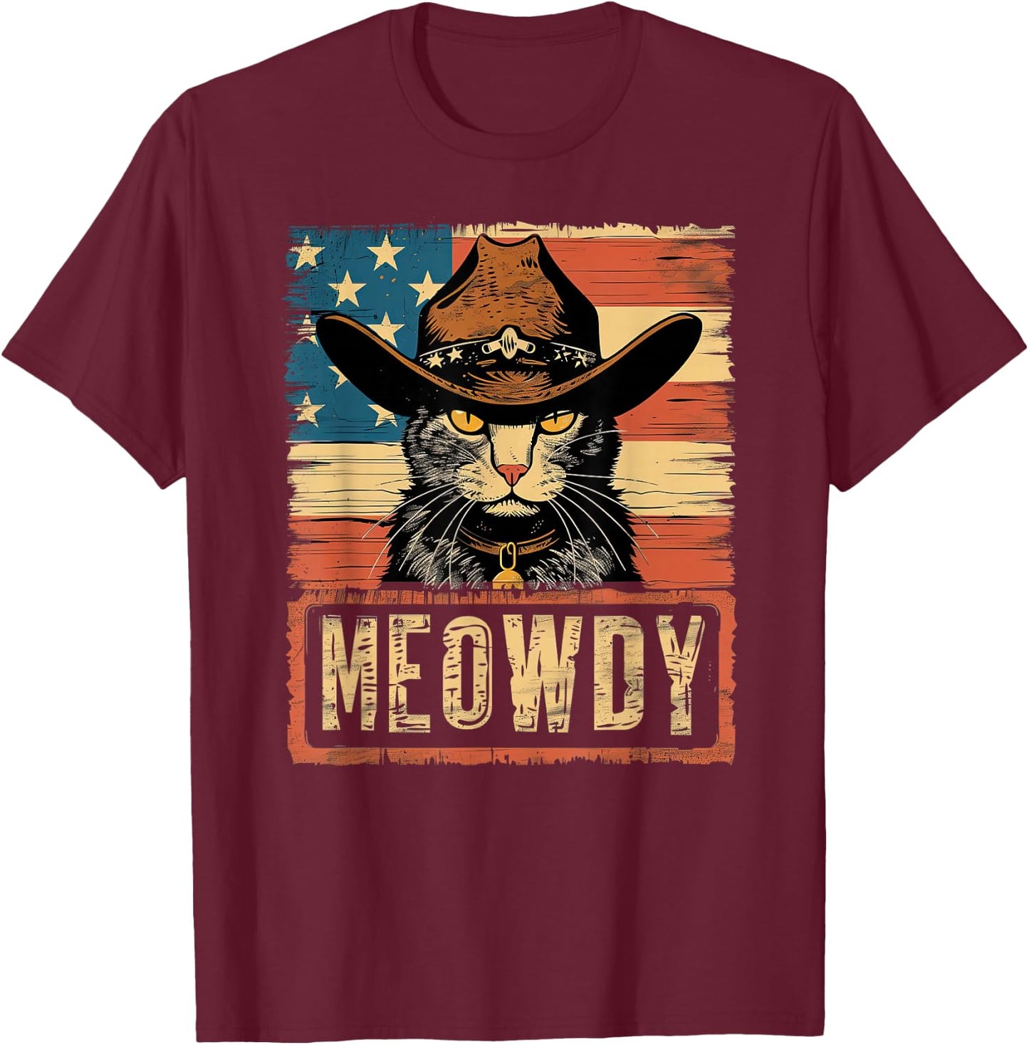 Meowdy Cat, Cowboy Kitten, Country Music T-Shirt - T-Shirt | Maroon