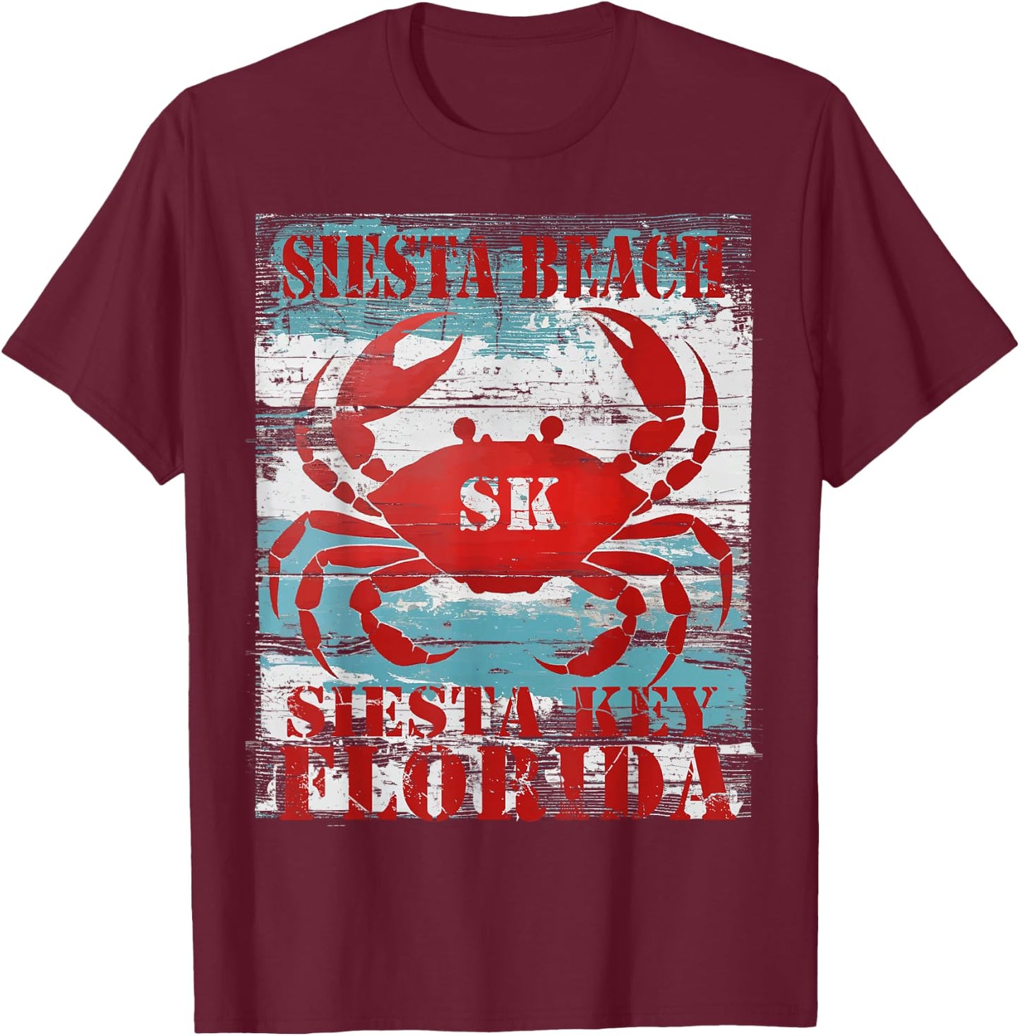 Siesta Key Florida Siesta Beach FL Nautical Coastal Crab SK Women Kids T-Shirt - T-Shirt | Maroon