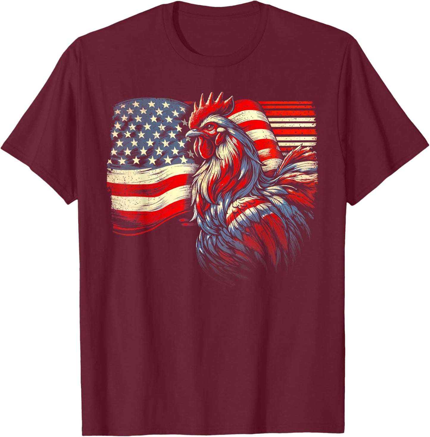 Chicken 4th Of July Flag American Patriot USA Farm Chicken Women Kids Men T-Shirt - T-Shirt | Maroon