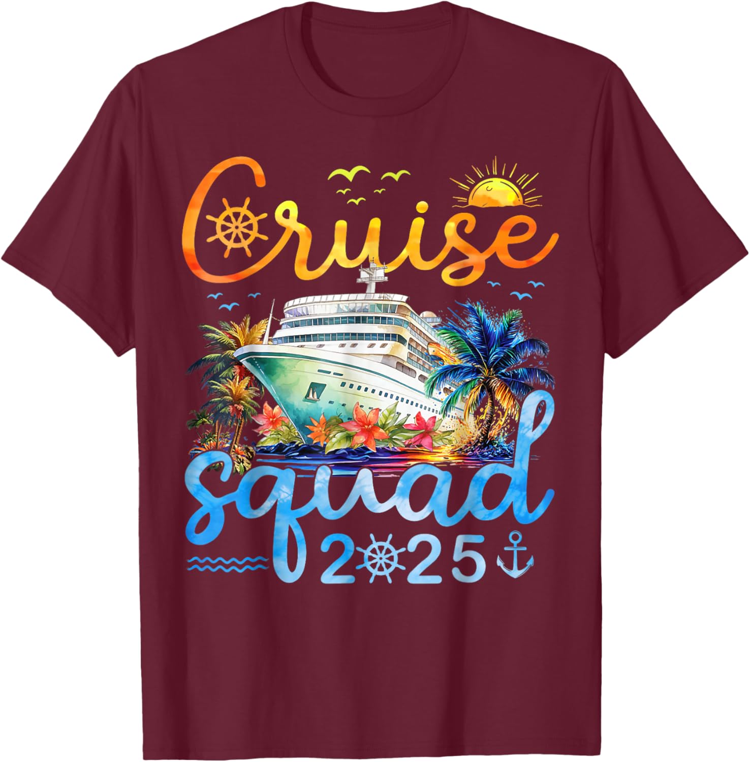 Cruise Squad 2025 Family Group Matching Cruising Vacation T-Shirt - T-Shirt | Maroon