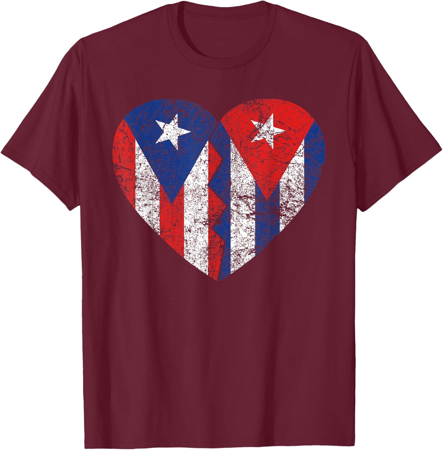 Cuban Puerto Rican Flags Heart | Puerto Rico Cuba Roots T-Shirt - T-Shirt | Maroon