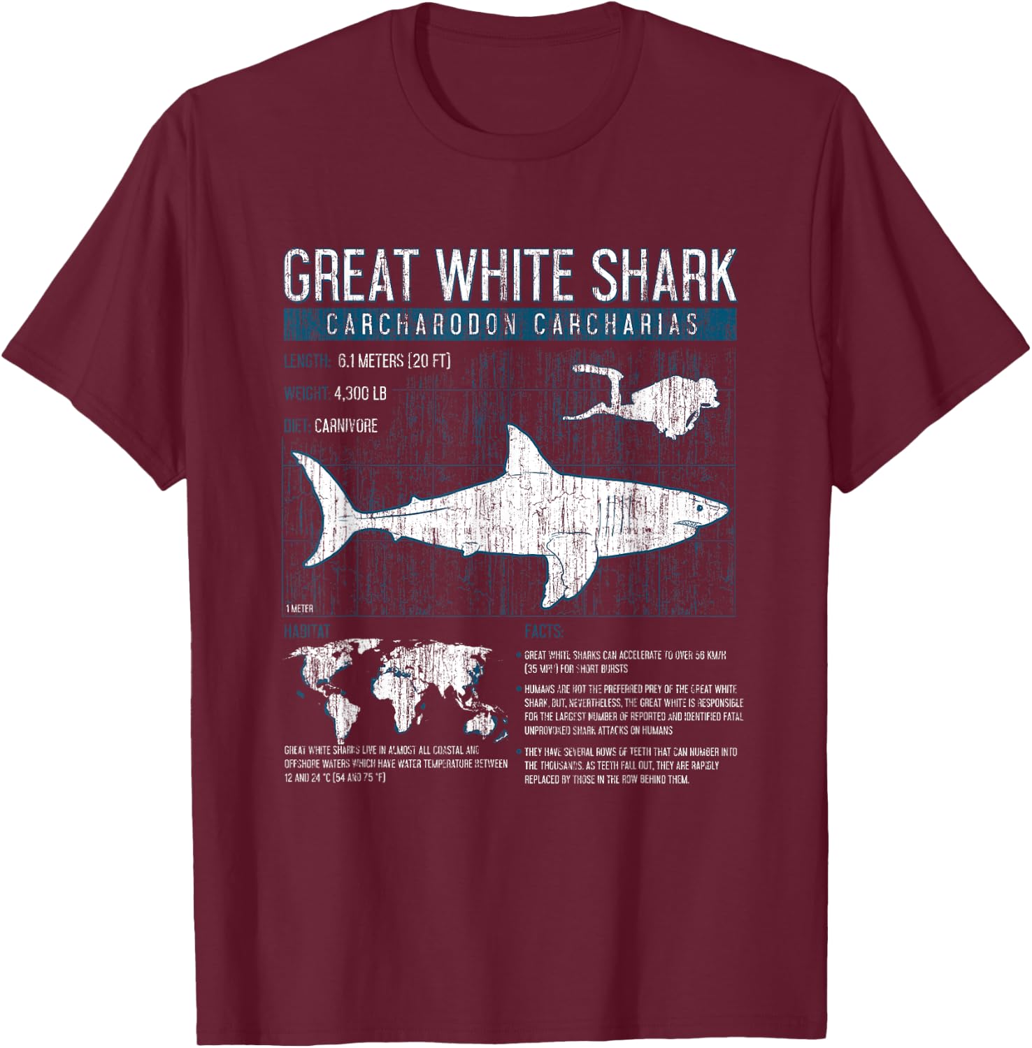 Great White Shark T Shirt Science Sharks Facts Geek Graphic T-Shirt - T-Shirt | Maroon
