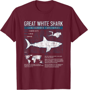 Great White Shark T Shirt Science Sharks Facts Geek Graphic T-Shirt - T-Shirt | Maroon
