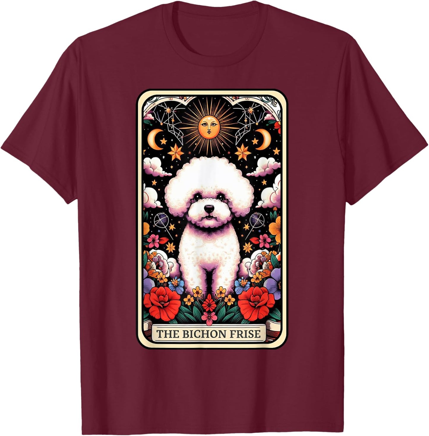 Bichon Frise Dog Tarot Card Floral Mom Bichon Frise Dad Pup T-Shirt - T-Shirt | Maroon