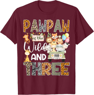 PawPaw Of The Wild Three 3Rd Birthday Safari Jungle T-Shirt - T-Shirt | Maroon