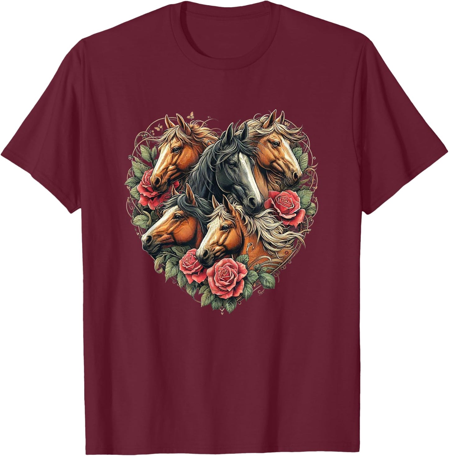 Horse Love Heart Equestrian Horse Rider Lovers T-Shirt - T-Shirt | Maroon