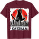 Catzilla Roaring Over City Skyline Cat Monster Kitten Kitty , Small, Black T-Shirt - T-Shirt | Maroon