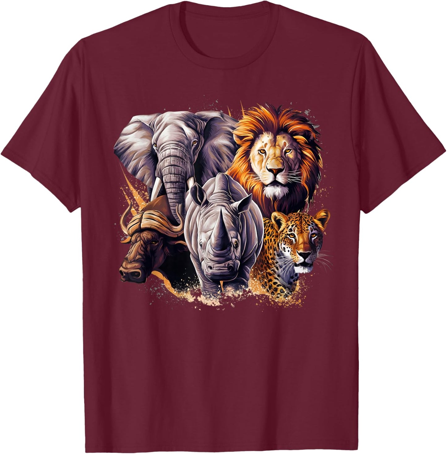 Wildlife Safari Adventure The Big Five Of South Africa T-Shirt - T-Shirt | Maroon