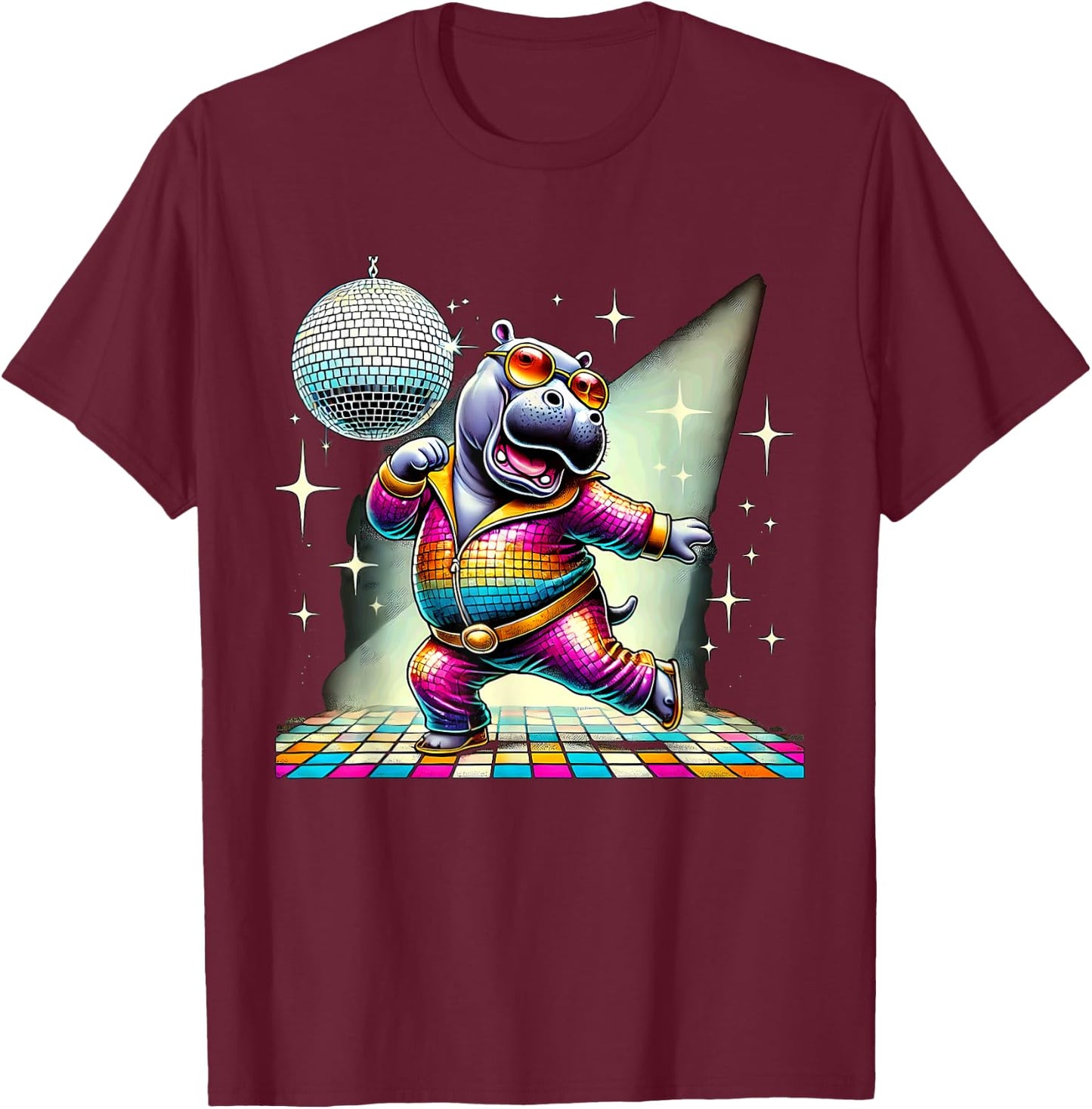 Aesthetic Hippo Disco T-Shirt - T-Shirt | Maroon