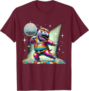 Aesthetic Hippo Disco T-Shirt - T-Shirt | Maroon