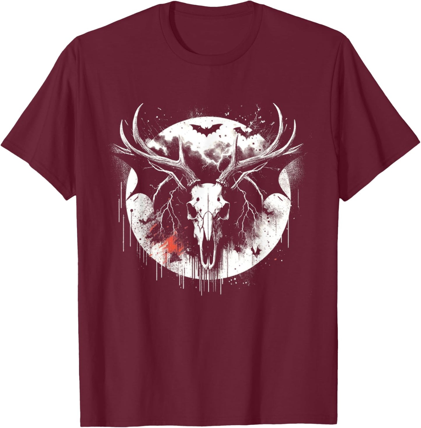 Deer Skull Bat - Creepy Deer Monster Halloween Lover T-Shirt - T-Shirt | Maroon