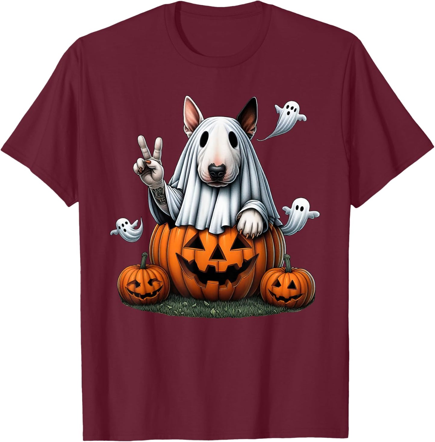Funny Bull Terrier Ghost Boo Halloween Kids T-Shirt - T-Shirt | Maroon