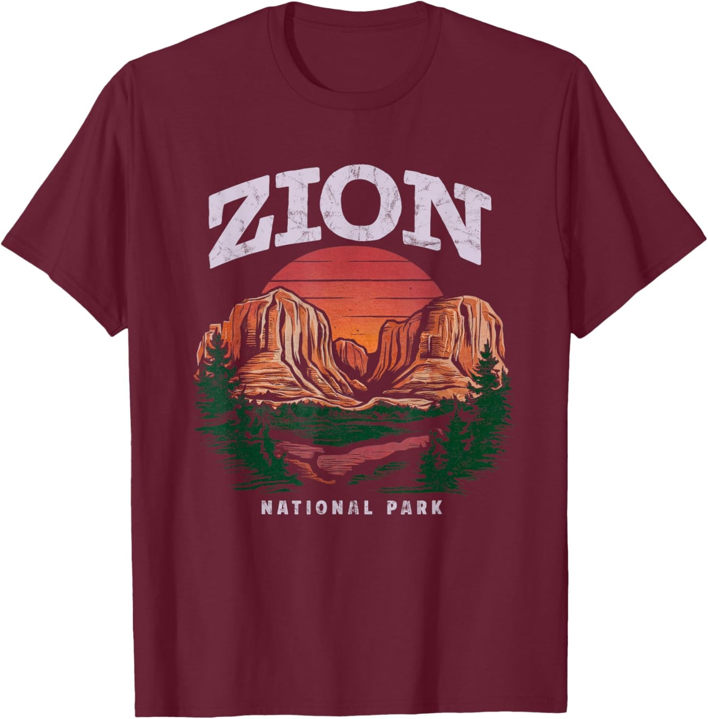 Zion National Park Vintage Hiking Camping Vintage T-Shirt - T-Shirt | Maroon