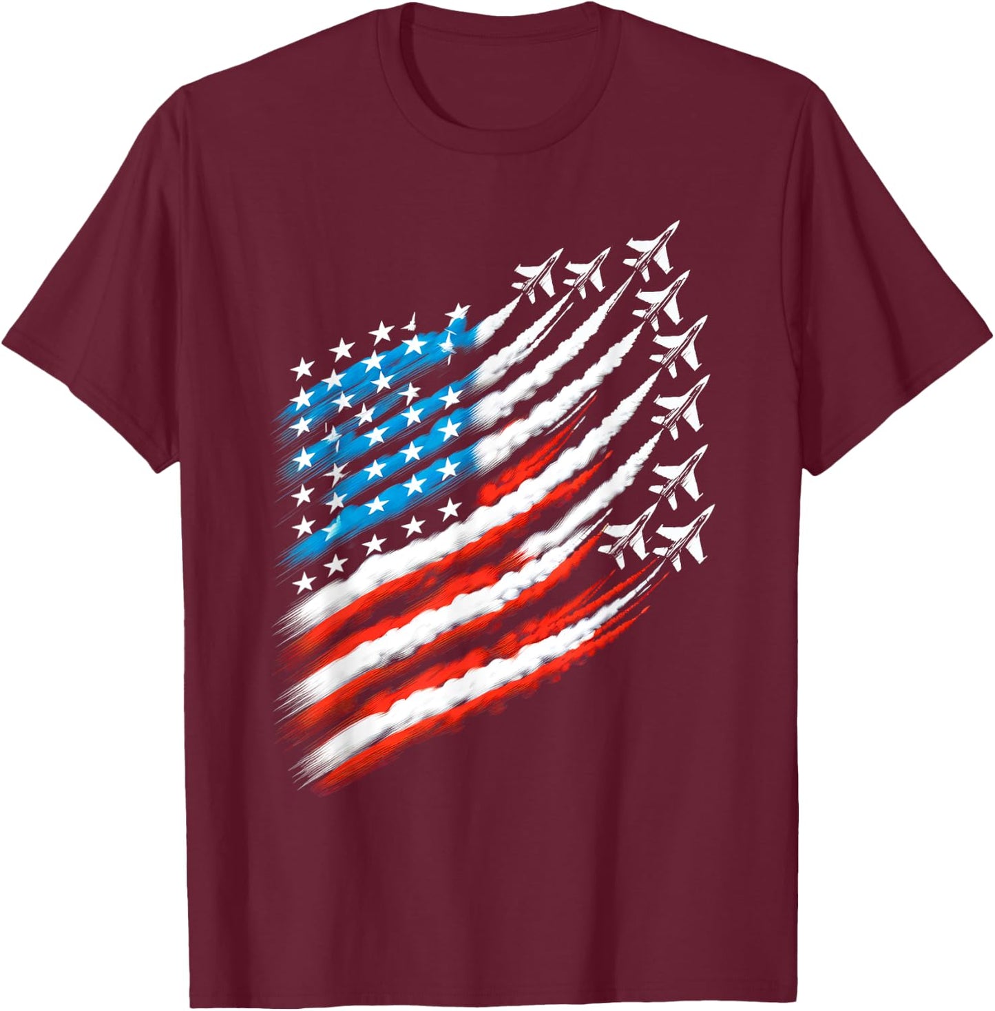 American Patriotic Fighter Jets USA Flag Waving 4th of July Women Men T-Shirt - T-Shirt | Maroon