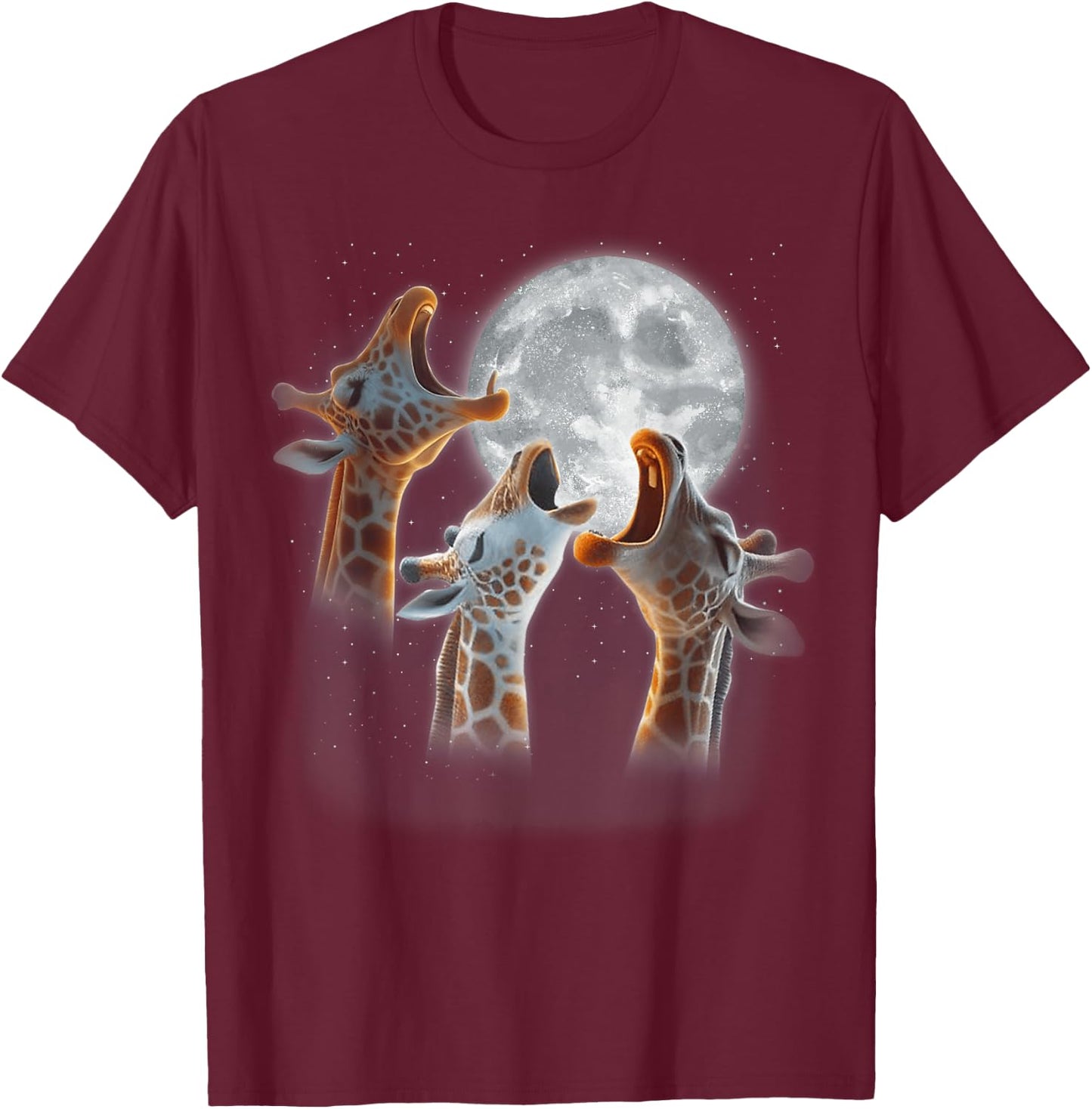 3 Giraffes Howling At The Moon Funny Giraffe Animal Lover T-Shirt - T-Shirt | Maroon