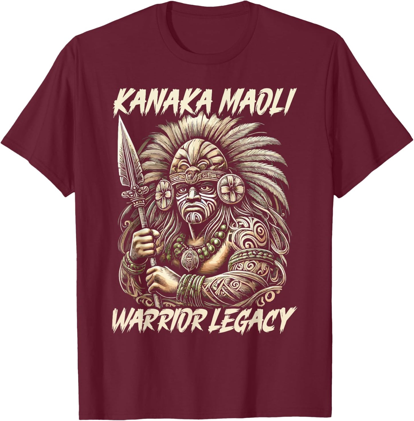 Kanaka Maoli Warrior Native Hawaiian Islands Hawaii Flag T-Shirt - T-Shirt | Maroon