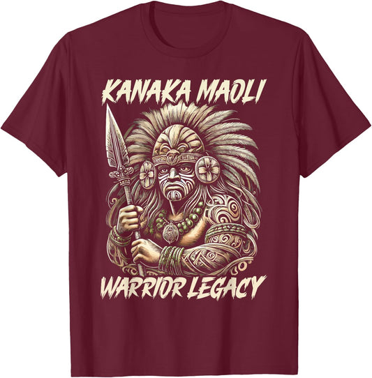 Kanaka Maoli Warrior Native Hawaiian Islands Hawaii Flag T-Shirt - T-Shirt | Maroon