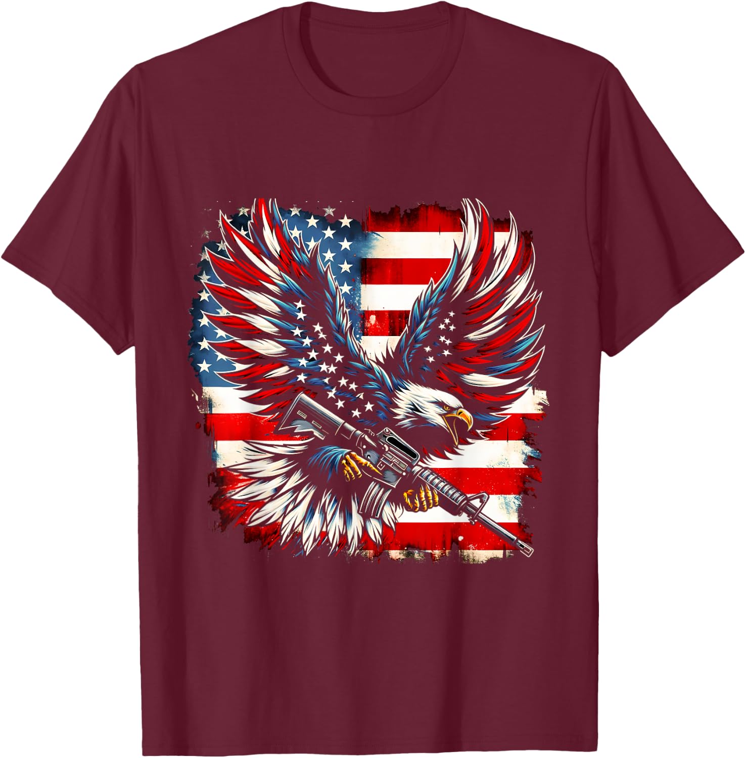 American Flag Eagle with Rifle T-Shirt - T-Shirt | Maroon