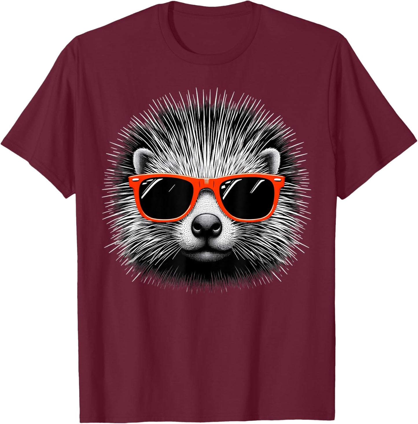 Cool Porcupine Wearing Sunglasses Graphic Art T-Shirt - T-Shirt | Maroon
