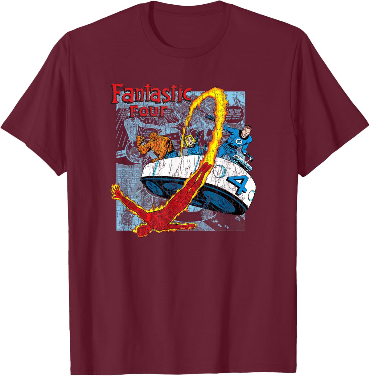 Marvel Fantastic Four Comic Shot Vintage Distressed Logo T-Shirt - T-Shirt | Maroon