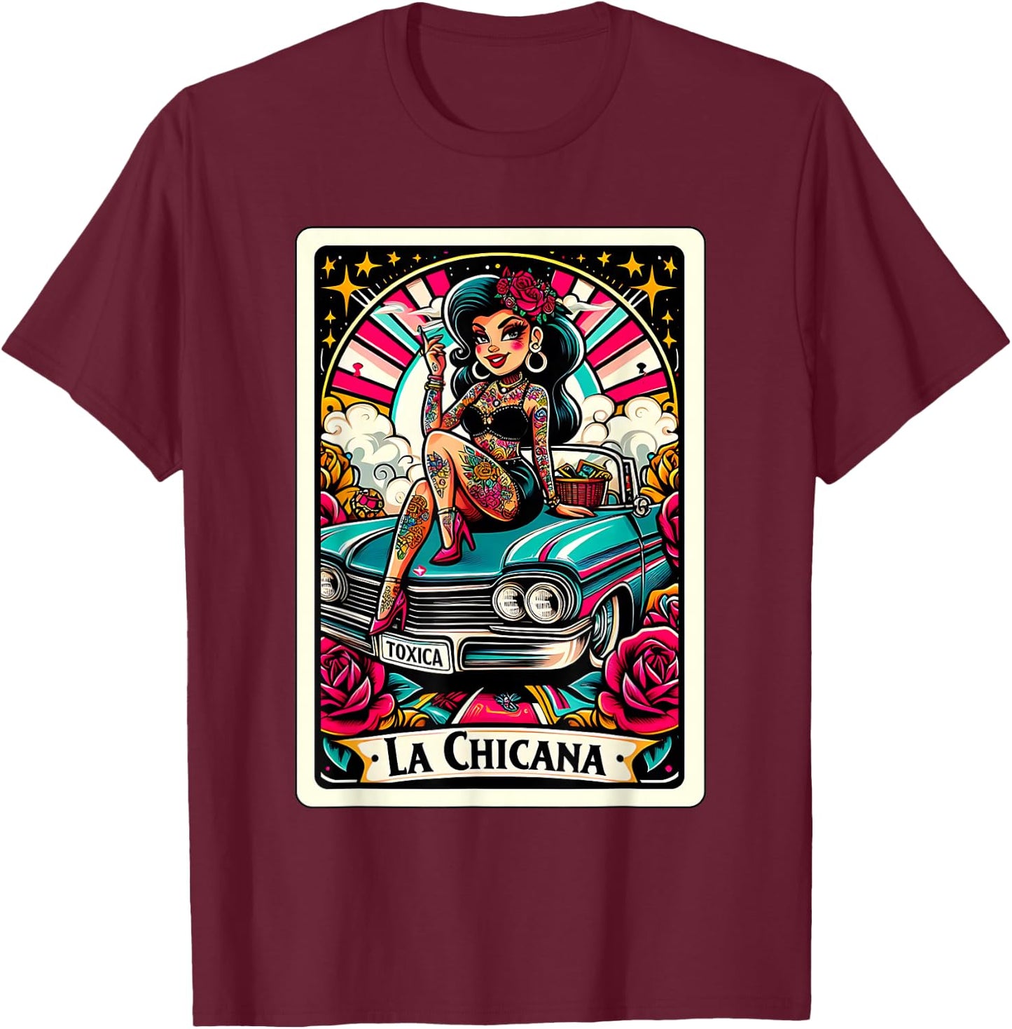 La Toxica Mexican Tarot Card Latina Woman Chicana T-Shirt - T-Shirt | Maroon