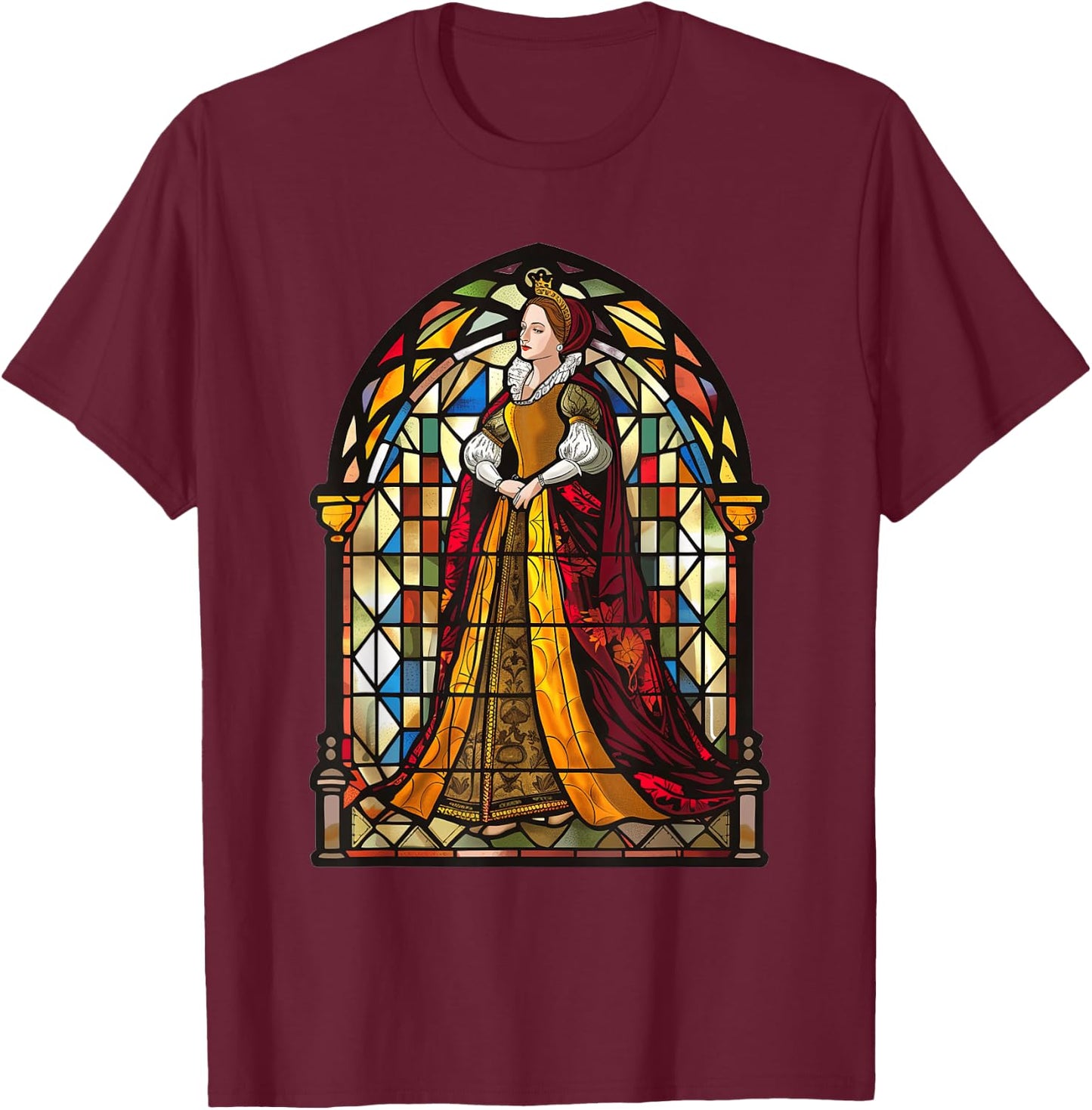 Mary Queen Of Scots Stained Glass T-Shirt - T-Shirt | Maroon