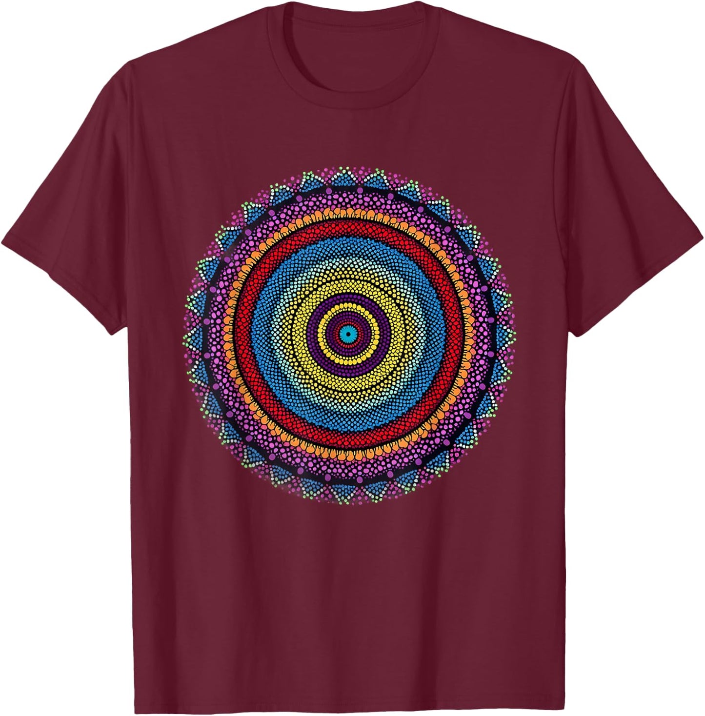 Vibrant Mandala 2024 Creative Dot Art Design T-Shirt - T-Shirt | Maroon