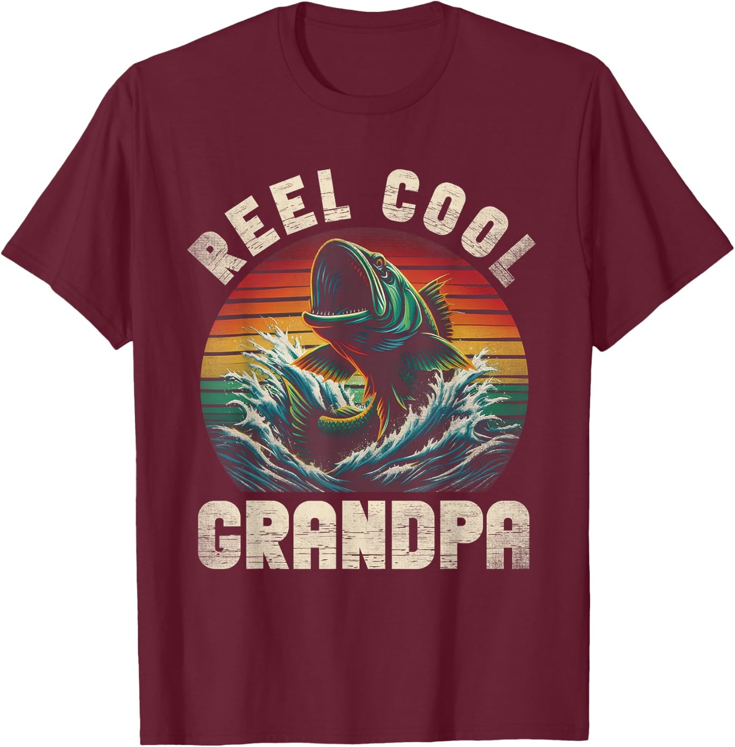 Reel Cool Grandpa Fishing Grandpa Fathers Day Fisherman Fish T-Shirt - T-Shirt | Maroon