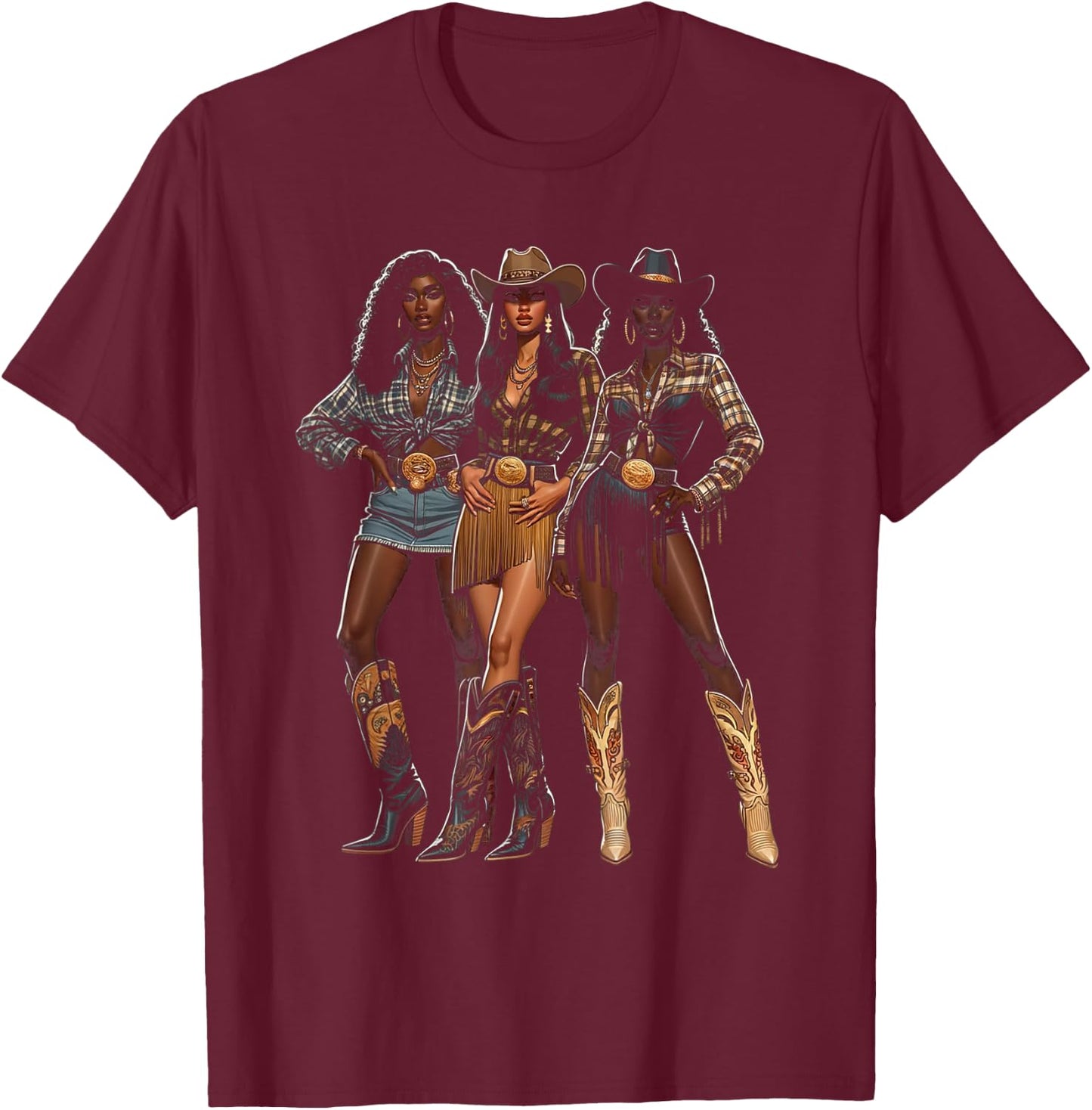 Black Cowgirl Western Rodeo Melanin Black History Texas T-Shirt - T-Shirt | Maroon