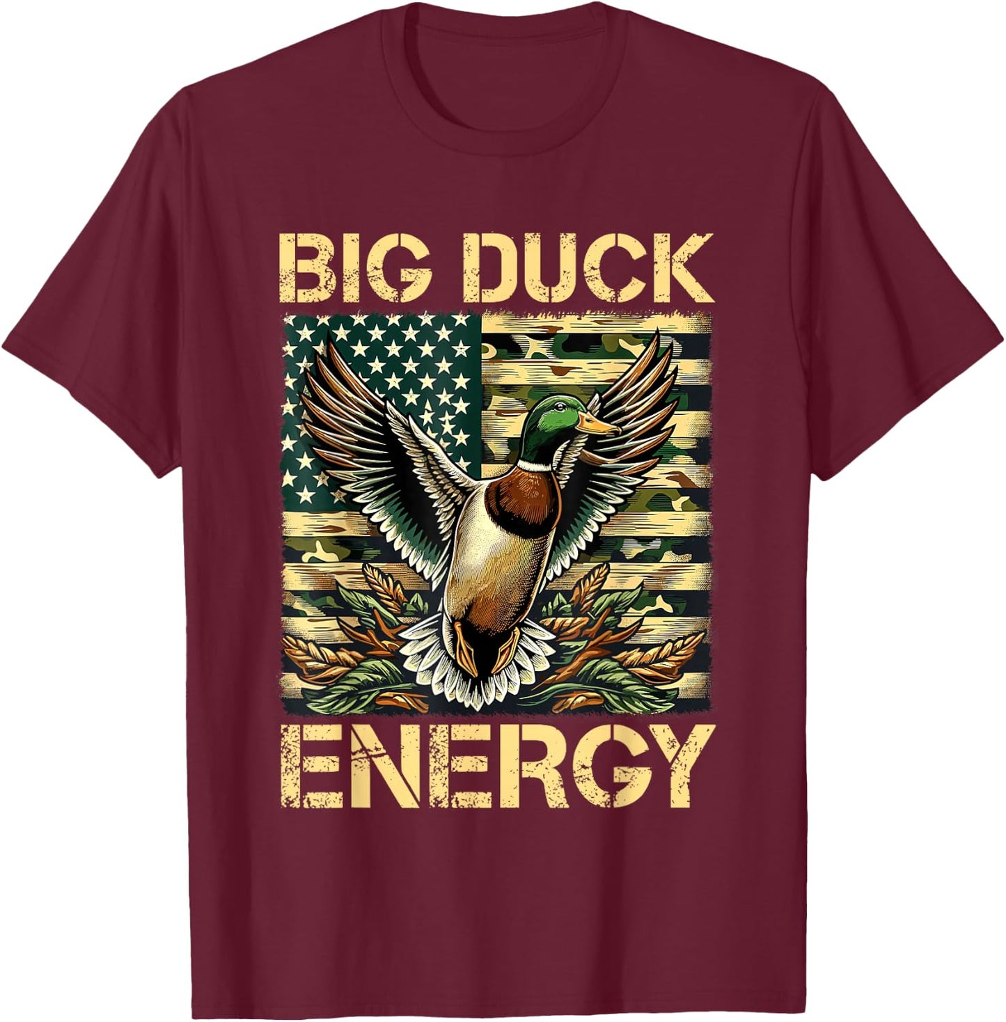 Vintage Big Duck Hunting Energy Camo American Flag Apparel T-Shirt - T-Shirt | Maroon