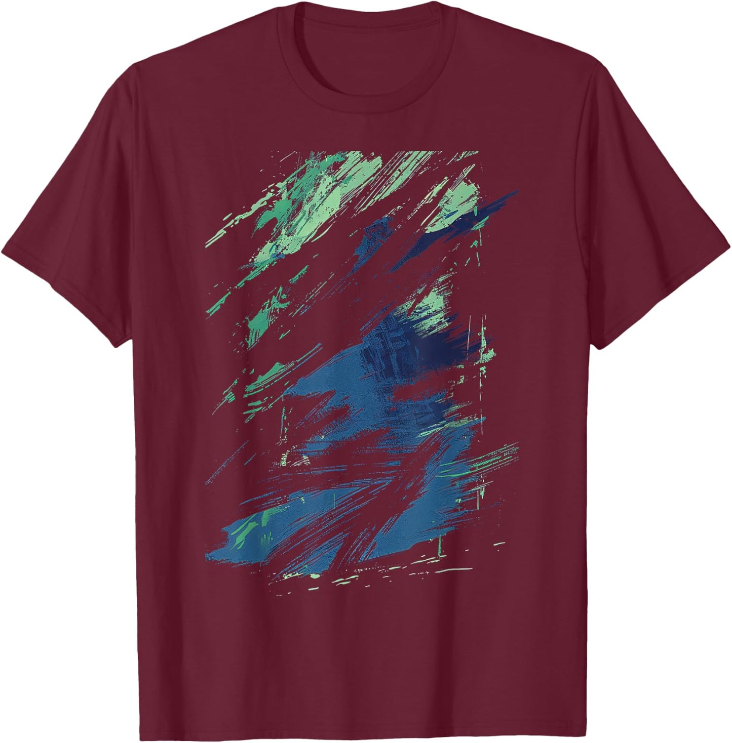 Blue And Green Brushstroke Art Graphic T-Shirt - T-Shirt | Maroon