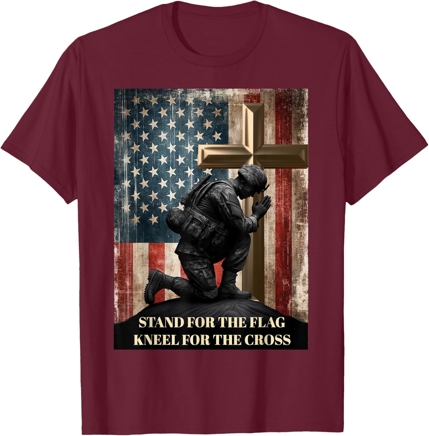 I Stand for The Flag and Kneel for The Cross US Flag USA T-Shirt - T-Shirt | Maroon