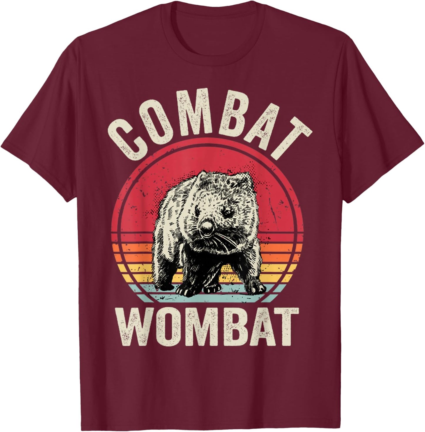 Wombat Retro Combat Wombat Funny T-Shirt - T-Shirt | Maroon