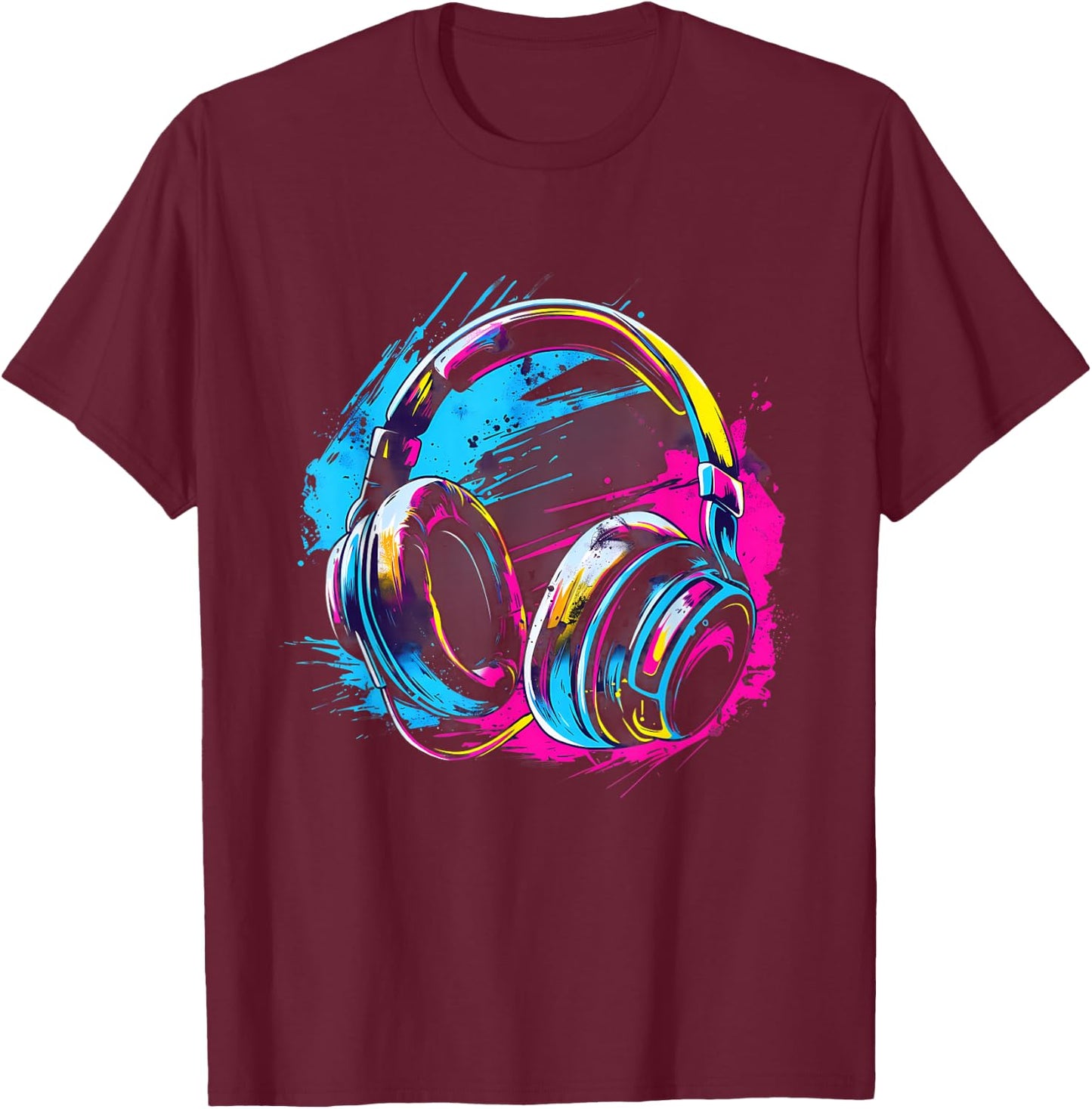 Headphones Music DJ EDM Music Headphones Music Lover Splash T-Shirt - T-Shirt | Maroon