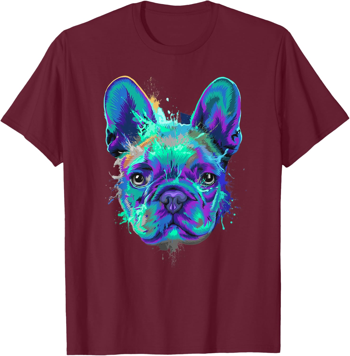 Frenchie Bulldog French Dog Face Colorful Pop Art Style Cool Men Women Kids T-Shirt - T-Shirt | Maroon