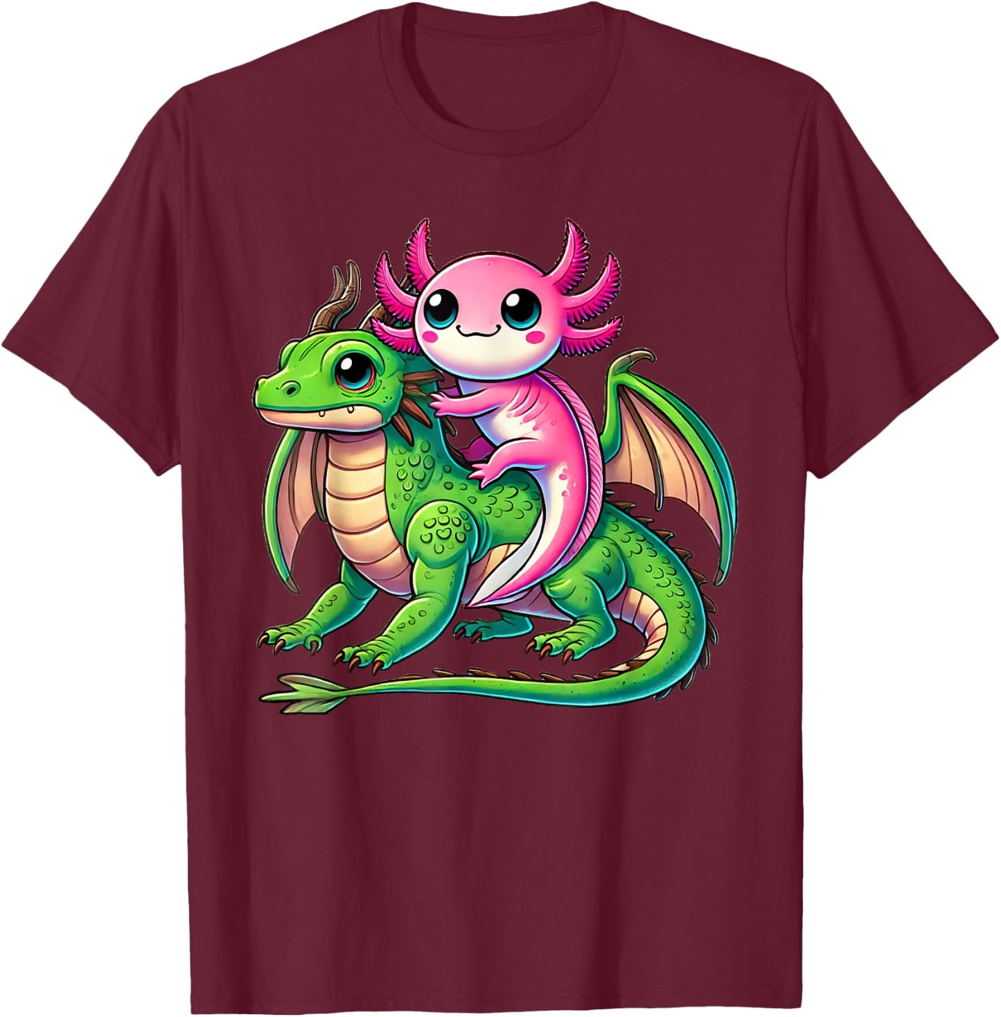 Anime Kawaii Axolotl Dragon T-Shirt - T-Shirt | Maroon
