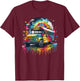 Tie Dye School Bus Art Psychedelic Retro Colors Futuristic T-Shirt - T-Shirt | Maroon