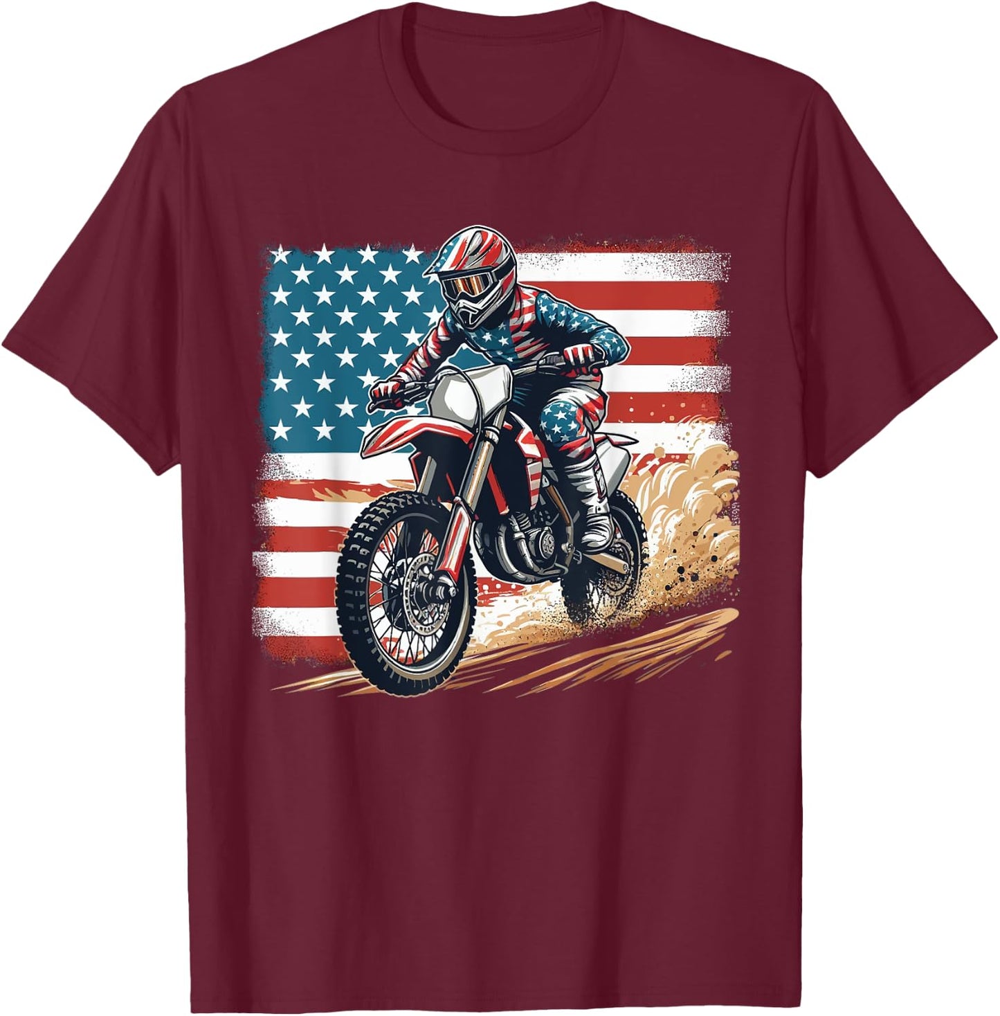 Dirt Bike American Flag Motocross Biker Men Boys Vintage USA T-Shirt - T-Shirt | Maroon