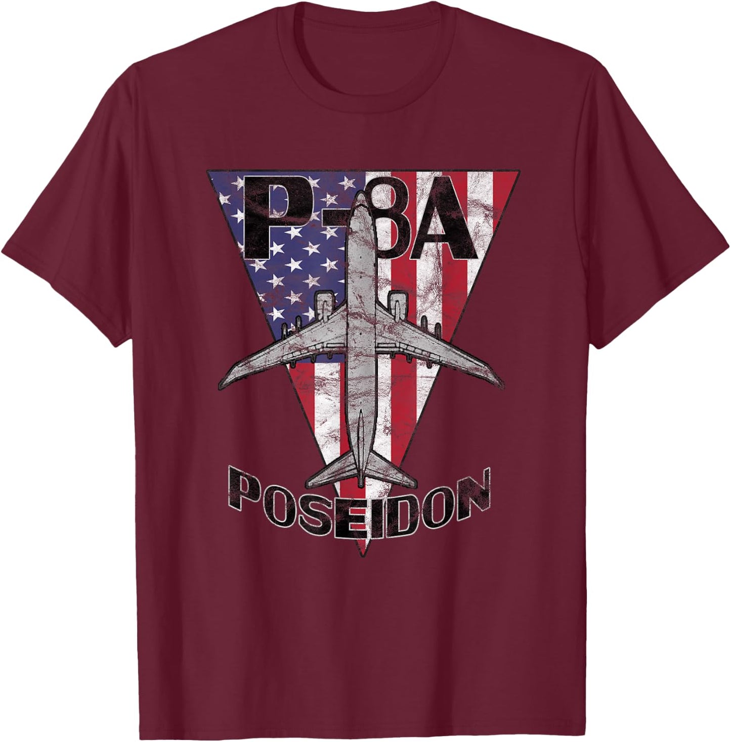 P-8 Poseidon Military Airplane Patriotic Vintage T-Shirt - T-Shirt | Maroon