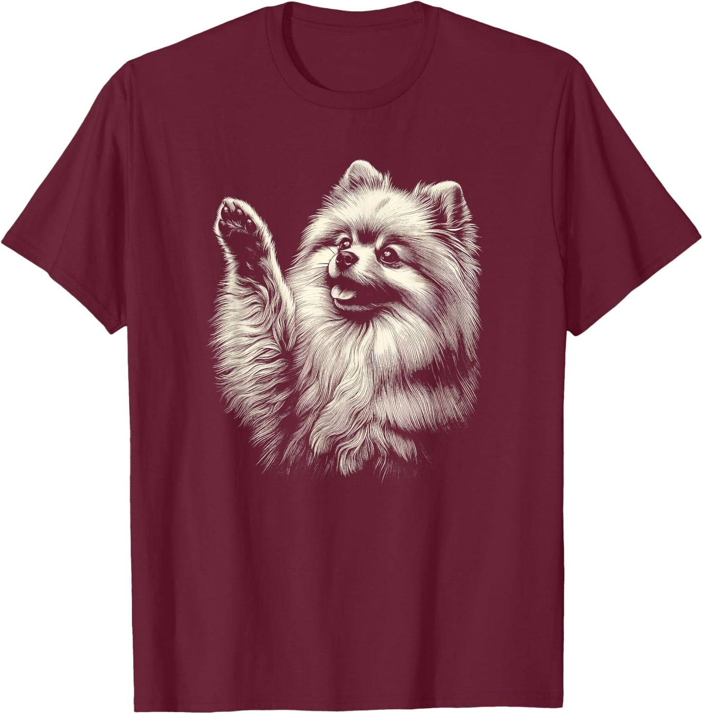 Vintage Pomeranian Dog Raising Paw Art Design Women T-Shirt - T-Shirt | Maroon
