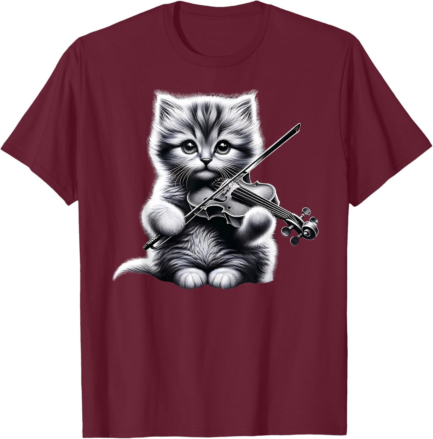 Funny Orchestra Musician Violinist Cute Cat Playing Violin T-Shirt - T-Shirt | Maroon