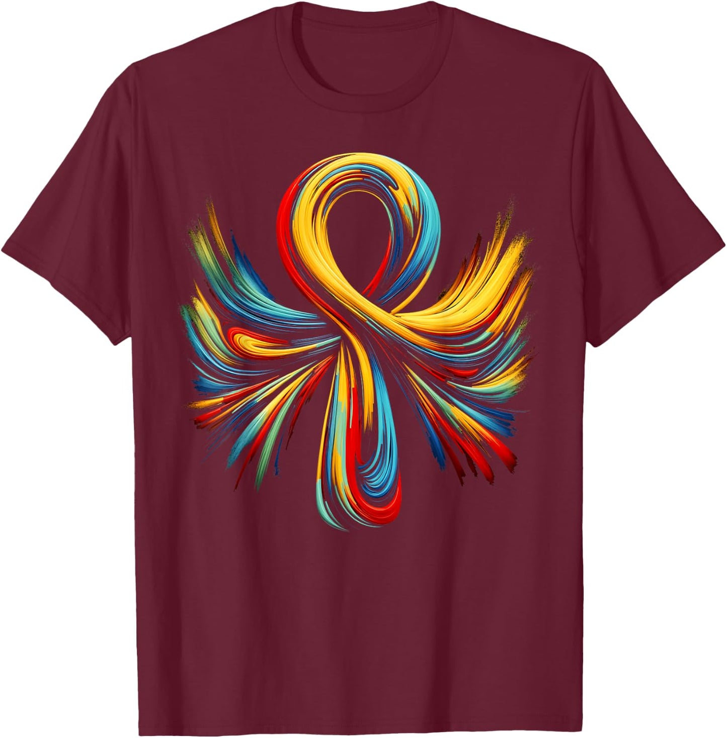 Cool Egypt Ankh Key of Life Symbol In Abstract Art Style T-Shirt - T-Shirt | Maroon