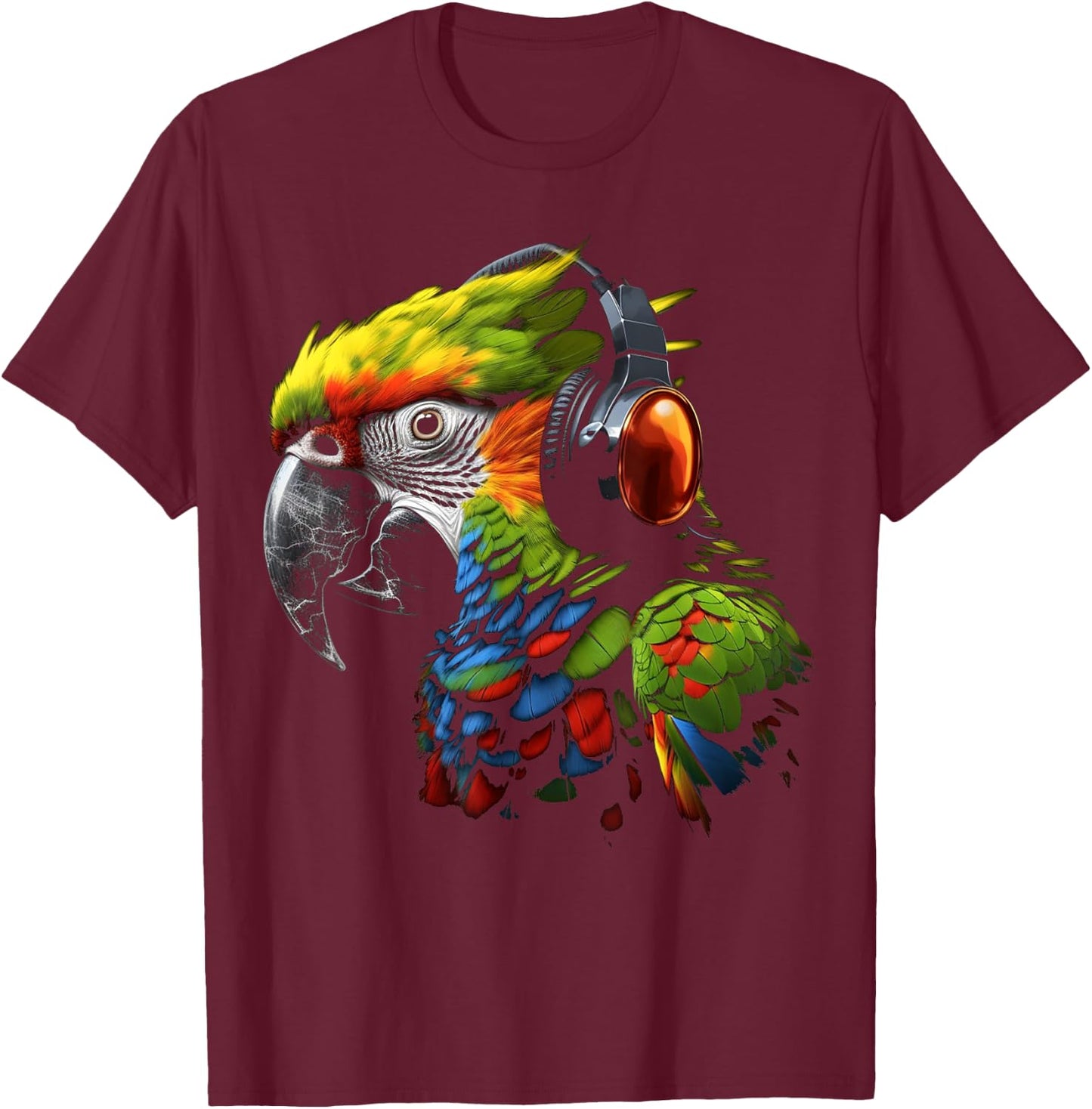 Parrot Music Art Headphones Musicians Animal Bird Parrot T-Shirt - T-Shirt | Maroon