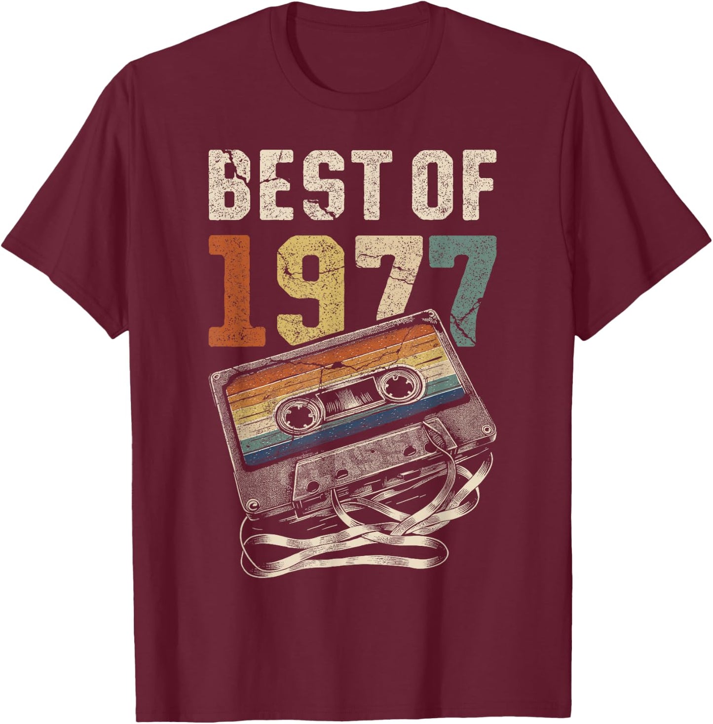 Best of 1977 Cassette 49 Years Music Retro Birthday T-Shirt - T-Shirt | Maroon