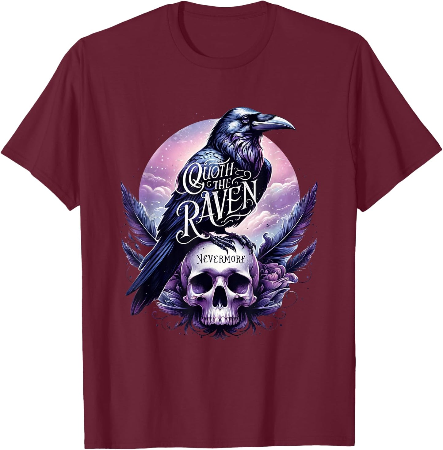 Edgar Allan Poe Nevermore Quoth The Raven T-Shirt - T-Shirt | Maroon
