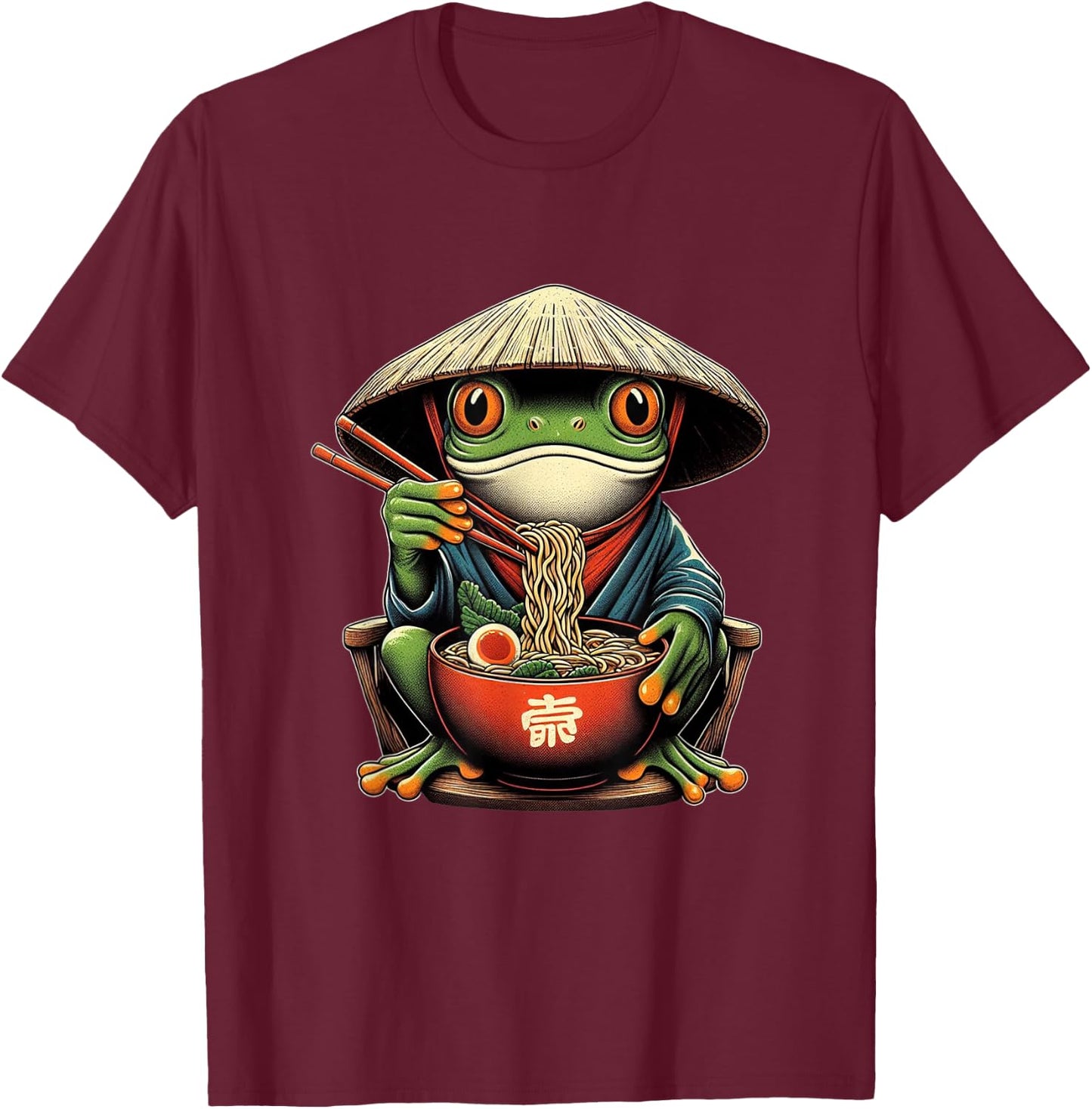 Frog Eating Ramen Kawaii Neko Japanese Noodles Anime Lovers T-Shirt - T-Shirt | Maroon