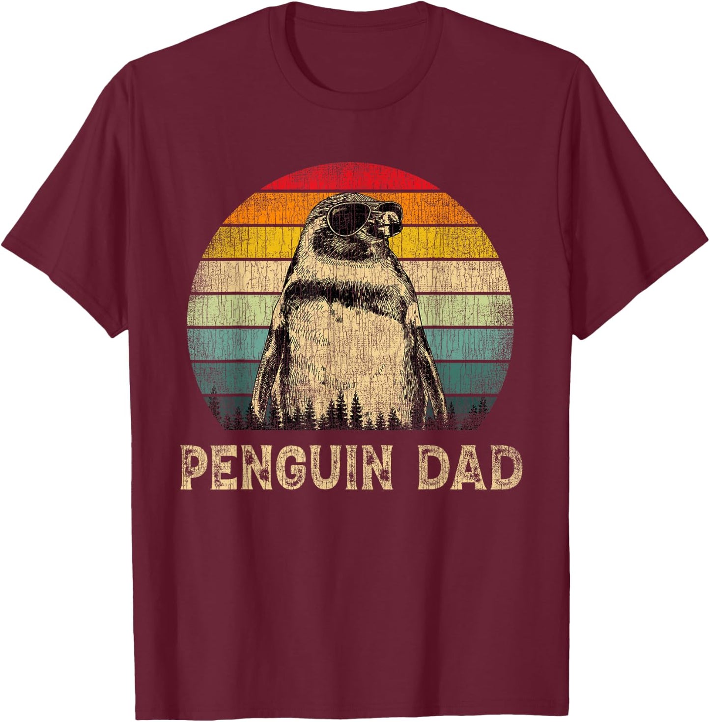 Vintage Penguin Dad Penguin Lovers Daddy Father's Day T-Shirt - T-Shirt | Maroon