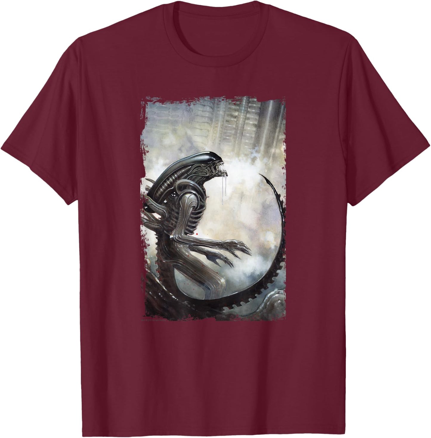 Aliens Iconic Dangerous Xenomorph Big Chest Retro Poster T-Shirt - T-Shirt | Maroon