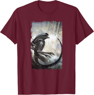 Aliens Iconic Dangerous Xenomorph Big Chest Retro Poster T-Shirt - T-Shirt | Maroon