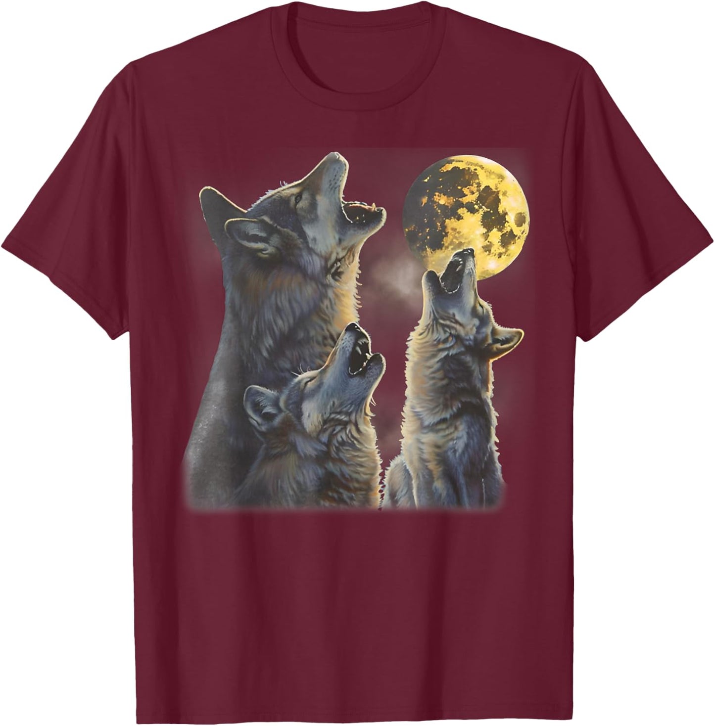Howling At The Moon Wolves Cool Mountain Wolf Animal Graphic T-Shirt - T-Shirt | Maroon